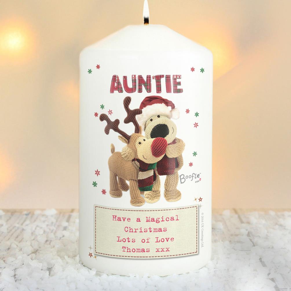 Personalised Boofle Christmas Reindeer Pillar Candle Extra Image 1